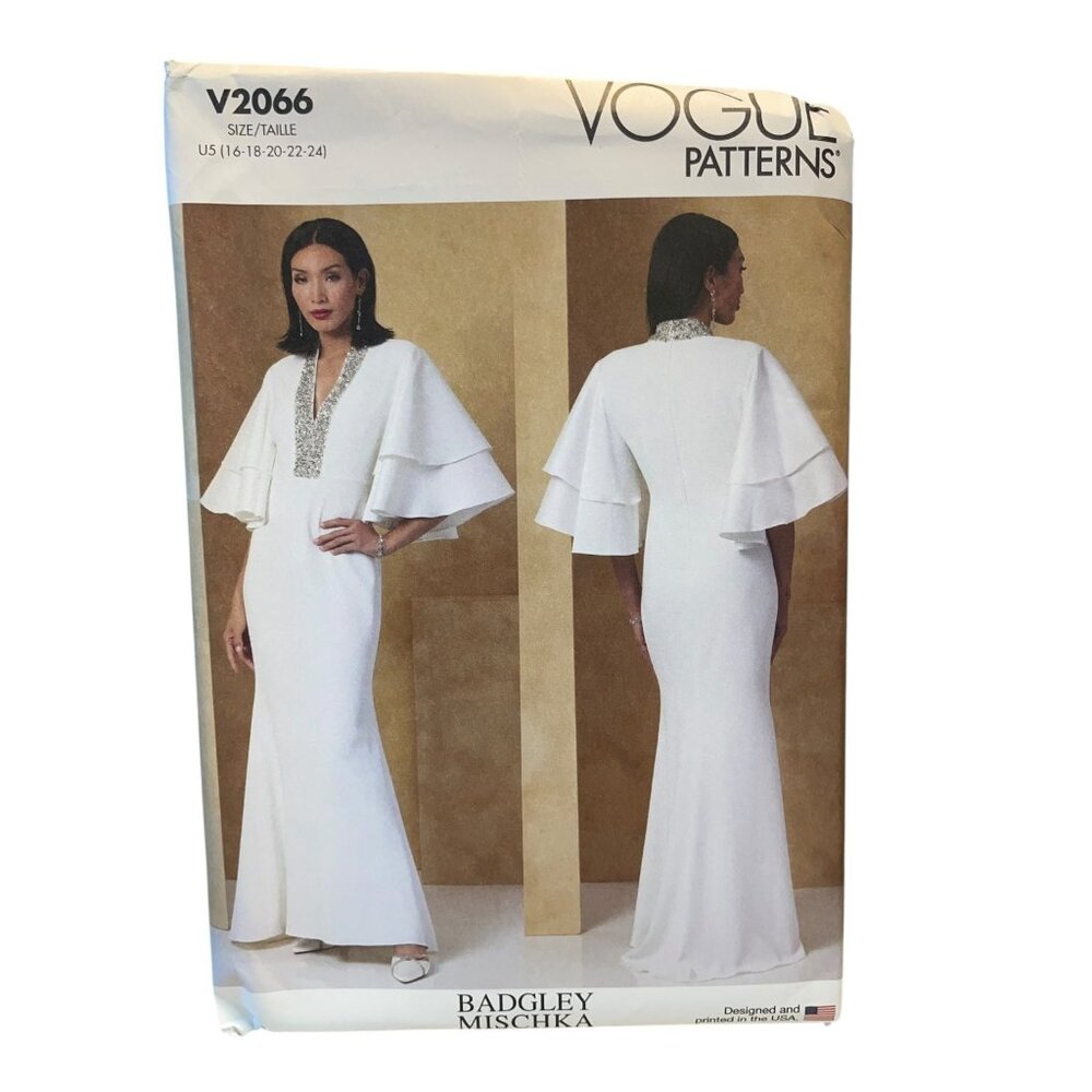 Vogue V2066‎ Badgley Mischka Misses Dress Size 16-24 Modern Evening Gown